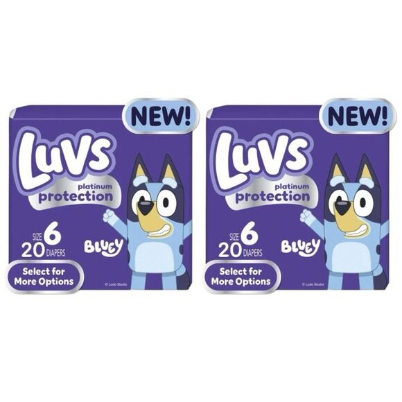 Luvs Diapers Platinum Protection Size 6 Bluey Baby Diaper 20 Count 2 Bags BS4 - Picture 1 of 9
